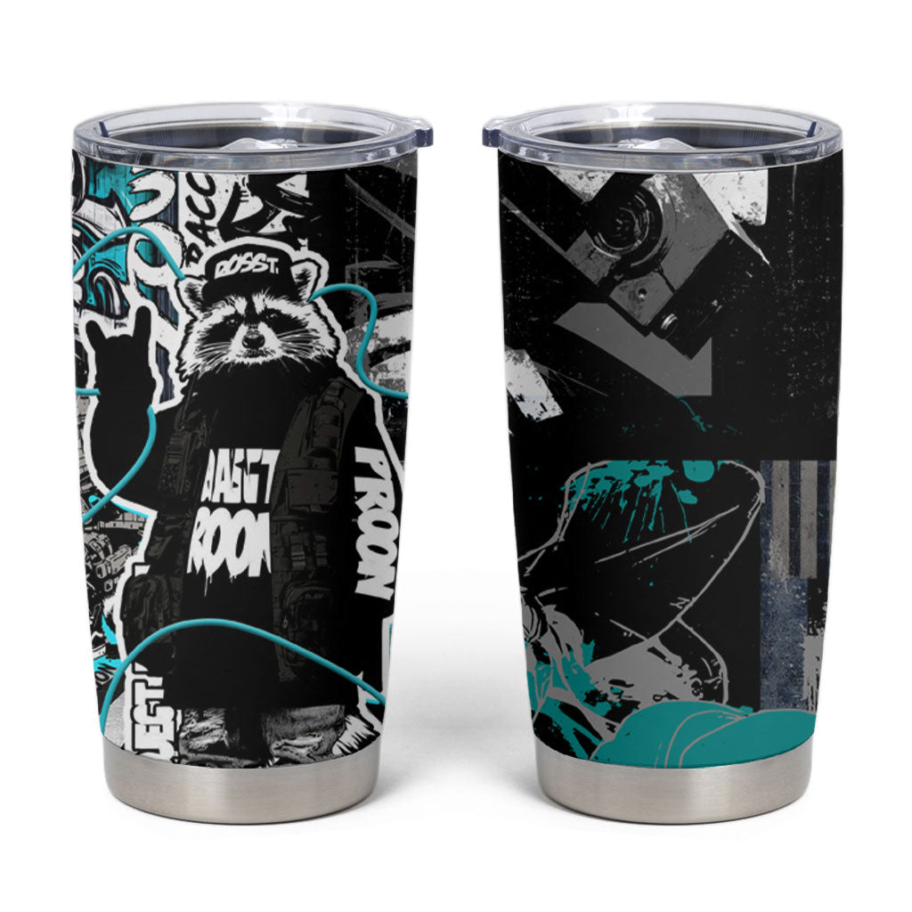 Urban Rebel Raccoon Tumbler Cup Grunge Graffiti Street Art Abstract Collage Pop Culture