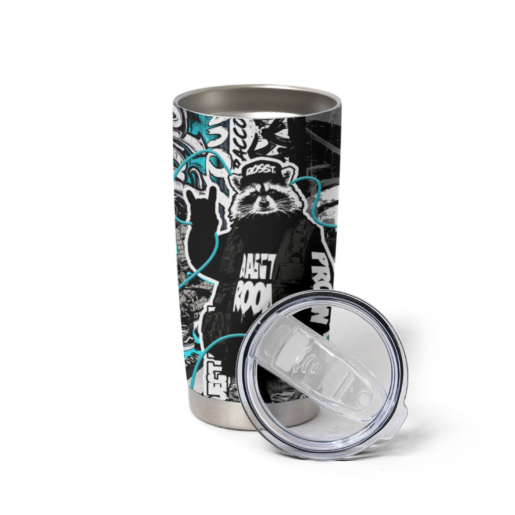 Urban Rebel Raccoon Tumbler Cup Grunge Graffiti Street Art Abstract Collage Pop Culture