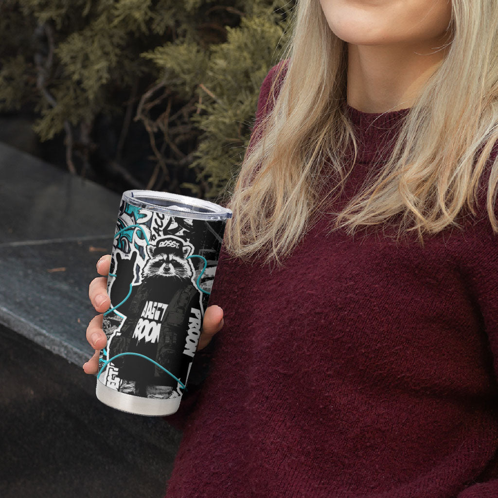 Urban Rebel Raccoon Tumbler Cup Grunge Graffiti Street Art Abstract Collage Pop Culture