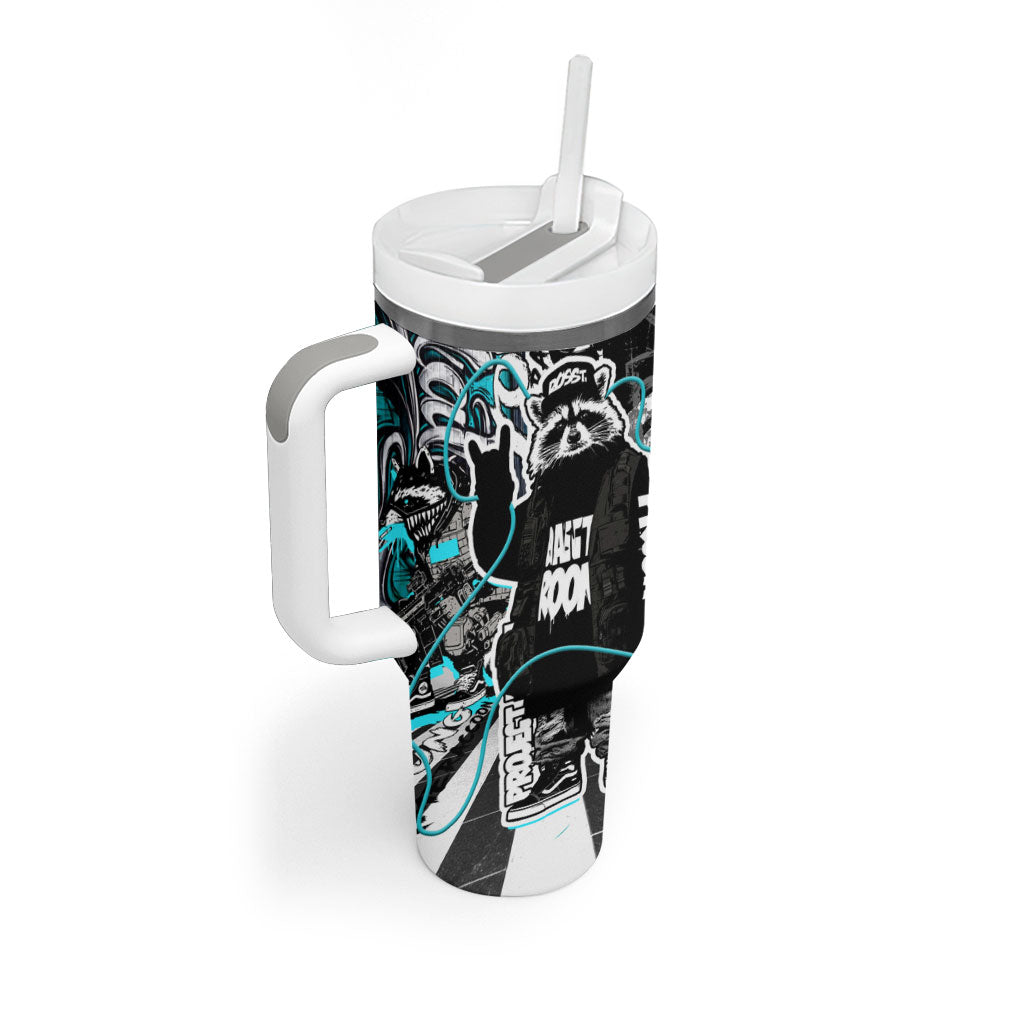 Urban Rebel Raccoon Tumbler With Handle Grunge Graffiti Street Art Abstract Collage Pop Culture