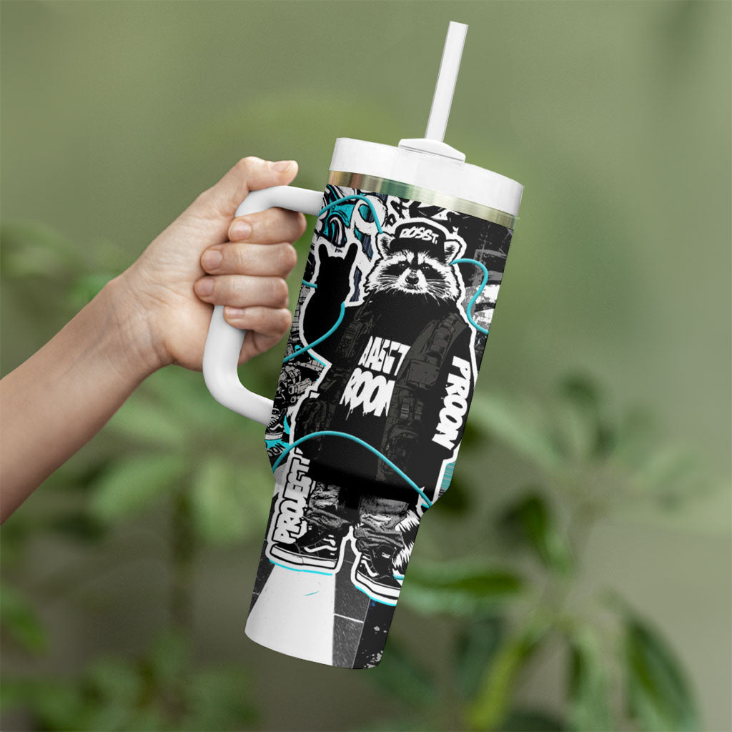 Urban Rebel Raccoon Tumbler With Handle Grunge Graffiti Street Art Abstract Collage Pop Culture