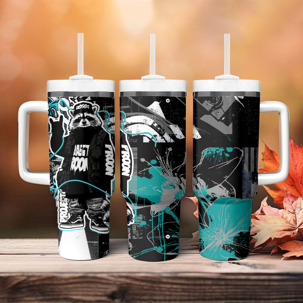 Urban Rebel Raccoon Tumbler With Handle Grunge Graffiti Street Art Abstract Collage Pop Culture