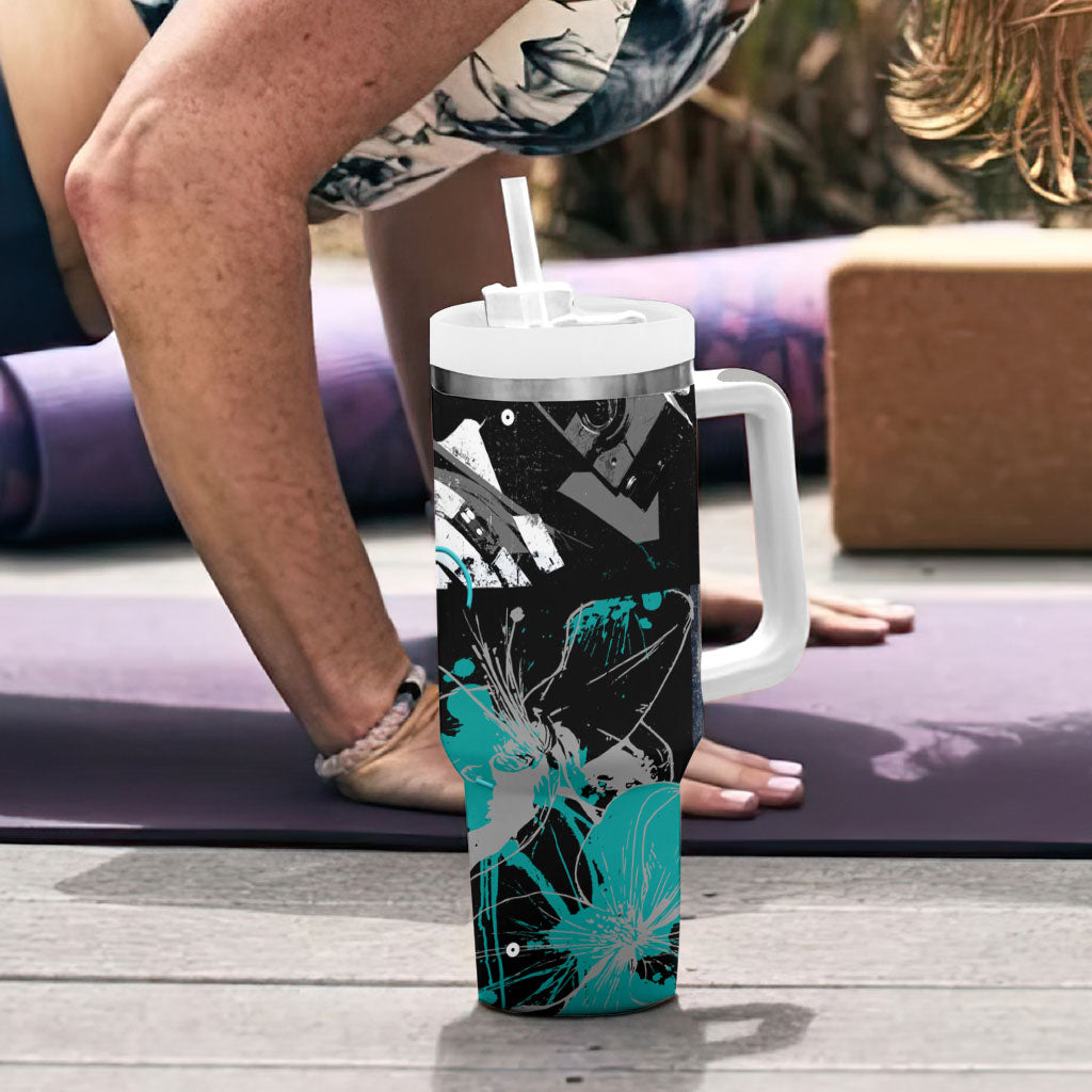 Urban Rebel Raccoon Tumbler With Handle Grunge Graffiti Street Art Abstract Collage Pop Culture