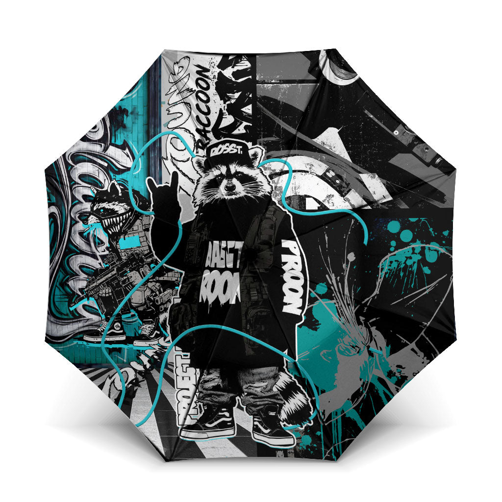 Urban Rebel Raccoon Umbrella Grunge Graffiti Street Art Abstract Collage Pop Culture