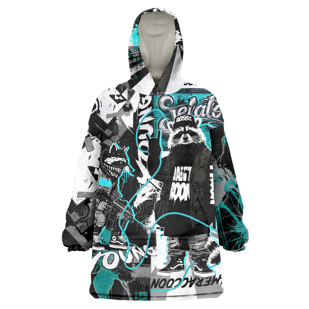 Urban Rebel Raccoon Wearable Blanket Hoodie Grunge Graffiti Street Art Abstract Collage Pop Culture