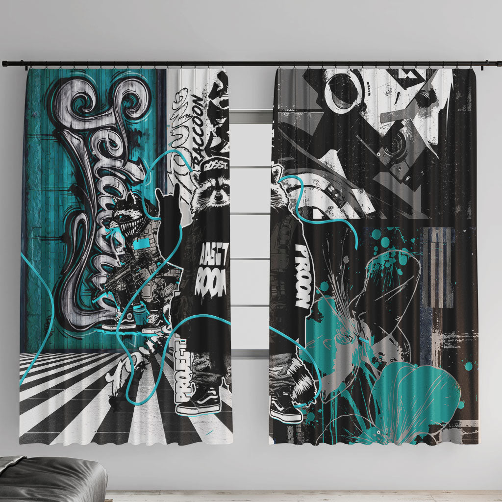 Urban Rebel Raccoon Window Curtain Grunge Graffiti Street Art Abstract Collage Pop Culture