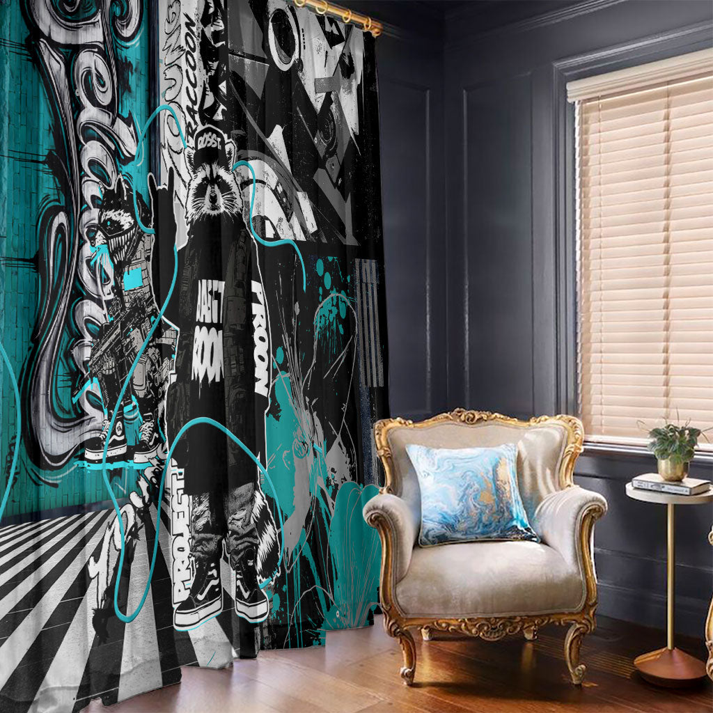 Urban Rebel Raccoon Window Curtain Grunge Graffiti Street Art Abstract Collage Pop Culture