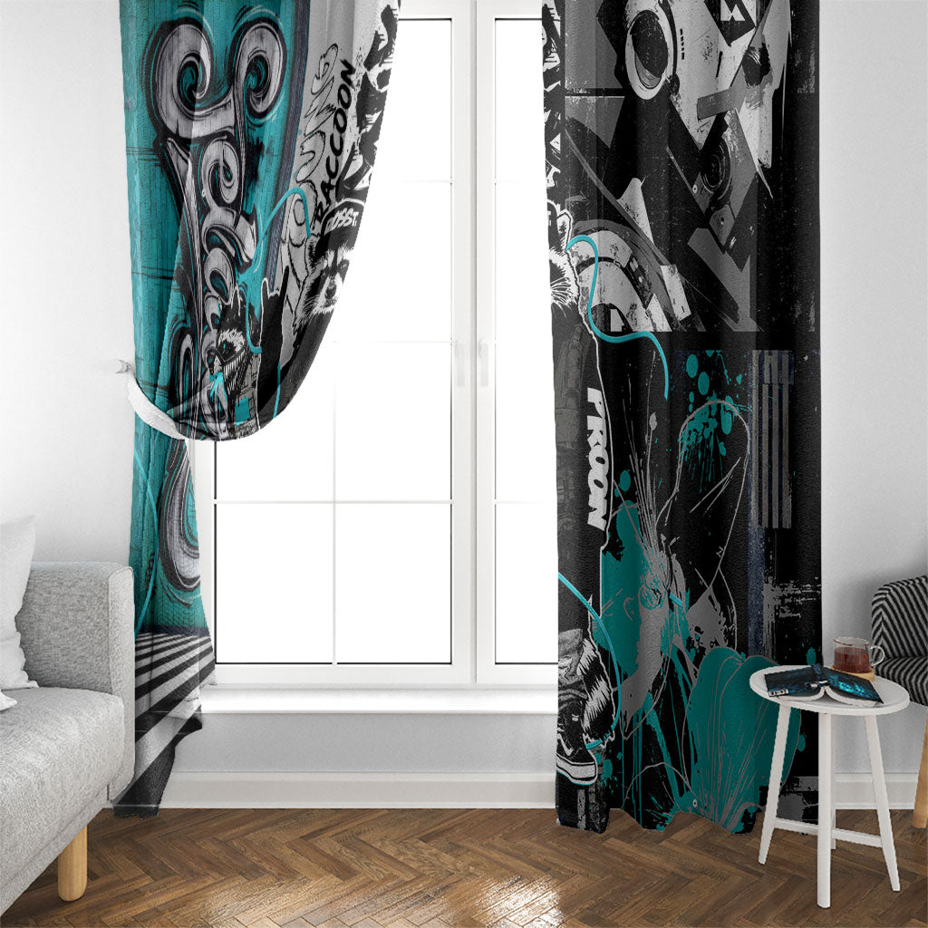 Urban Rebel Raccoon Window Curtain Grunge Graffiti Street Art Abstract Collage Pop Culture