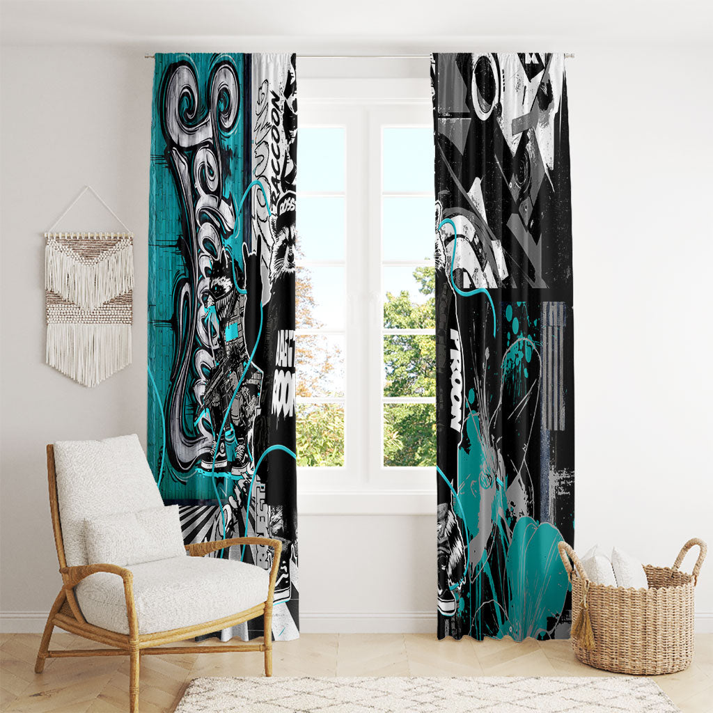 Urban Rebel Raccoon Window Curtain Grunge Graffiti Street Art Abstract Collage Pop Culture