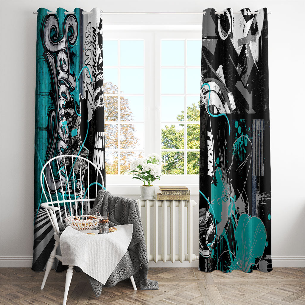 Urban Rebel Raccoon Window Curtain Grunge Graffiti Street Art Abstract Collage Pop Culture
