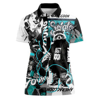 Urban Rebel Raccoon Women Polo Shirt Grunge Graffiti Street Art Abstract Collage Pop Culture