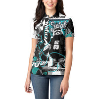 Urban Rebel Raccoon Women Polo Shirt Grunge Graffiti Street Art Abstract Collage Pop Culture