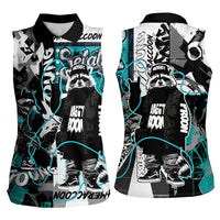 Urban Rebel Raccoon Women Sleeveless Polo Shirt Grunge Graffiti Street Art Abstract Collage Pop Culture