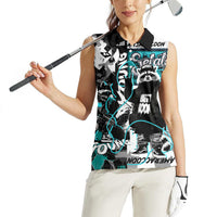 Urban Rebel Raccoon Women Sleeveless Polo Shirt Grunge Graffiti Street Art Abstract Collage Pop Culture