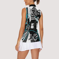Urban Rebel Raccoon Women Sleeveless Polo Shirt Grunge Graffiti Street Art Abstract Collage Pop Culture