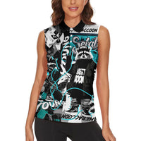 Urban Rebel Raccoon Women Sleeveless Polo Shirt Grunge Graffiti Street Art Abstract Collage Pop Culture