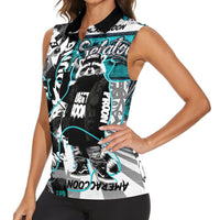 Urban Rebel Raccoon Women Sleeveless Polo Shirt Grunge Graffiti Street Art Abstract Collage Pop Culture