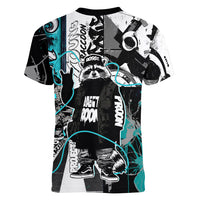 Urban Rebel Raccoon Women V-Neck T-Shirt Grunge Graffiti Street Art Abstract Collage Pop Culture