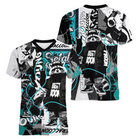 Urban Rebel Raccoon Women V-Neck T-Shirt Grunge Graffiti Street Art Abstract Collage Pop Culture