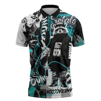 Urban Rebel Raccoon Zipper Polo Shirt Grunge Graffiti Street Art Abstract Collage Pop Culture