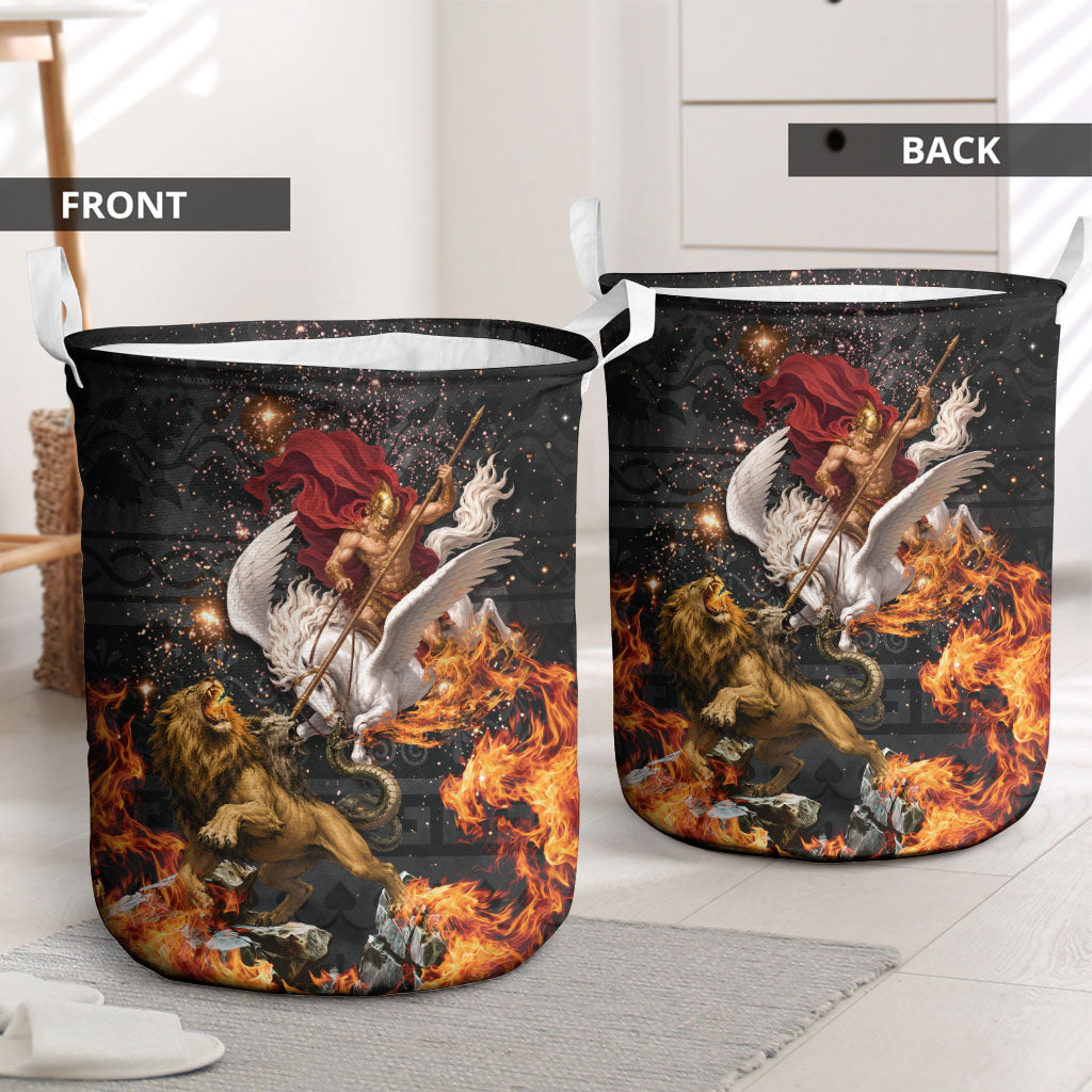 Bellerophon Vs Chimera Greek Mythology Laundry Basket Pegasus Monster Battle Epic