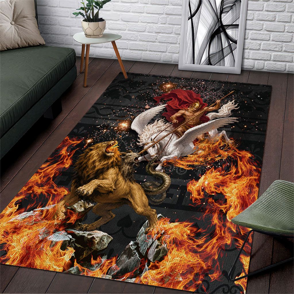Bellerophon Vs Chimera Greek Mythology Area Rug Pegasus Monster Battle Epic