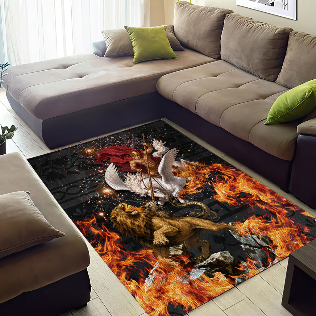 Bellerophon Vs Chimera Greek Mythology Area Rug Pegasus Monster Battle Epic