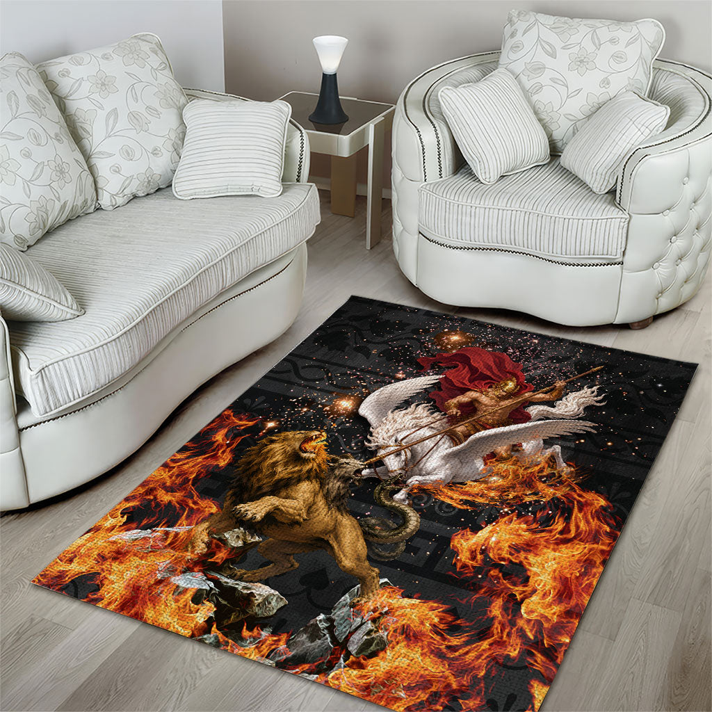 Bellerophon Vs Chimera Greek Mythology Area Rug Pegasus Monster Battle Epic
