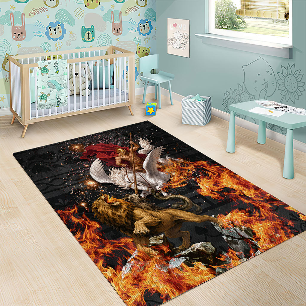 Bellerophon Vs Chimera Greek Mythology Area Rug Pegasus Monster Battle Epic