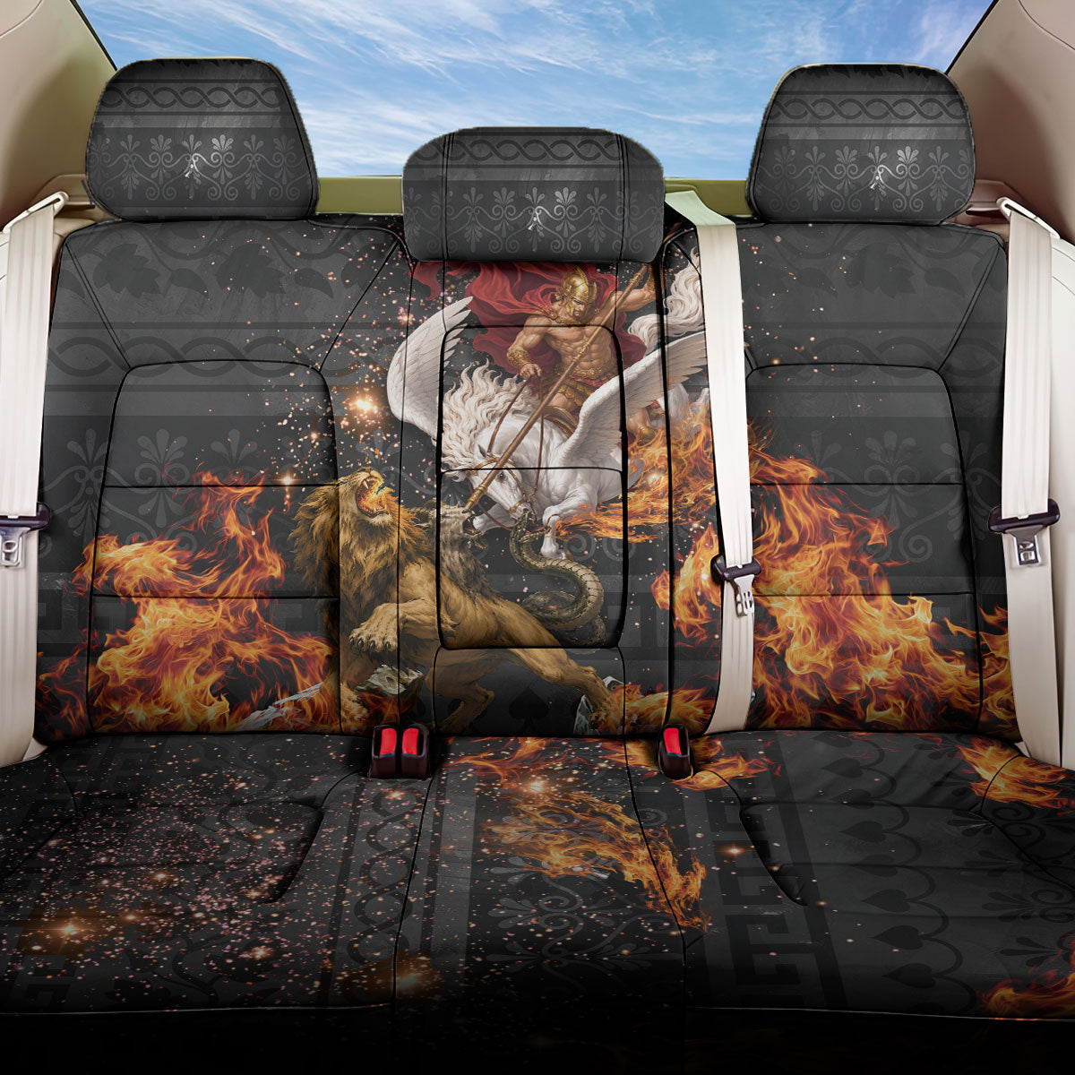 Bellerophon Vs Chimera Greek Mythology Back Car Seat Cover Pegasus Monster Battle Epic