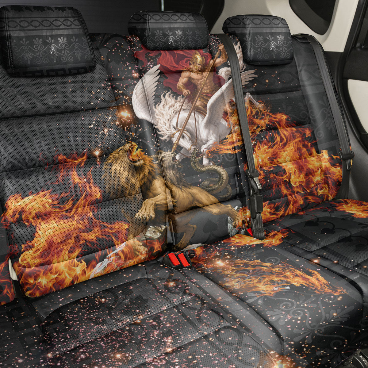 Bellerophon Vs Chimera Greek Mythology Back Car Seat Cover Pegasus Monster Battle Epic