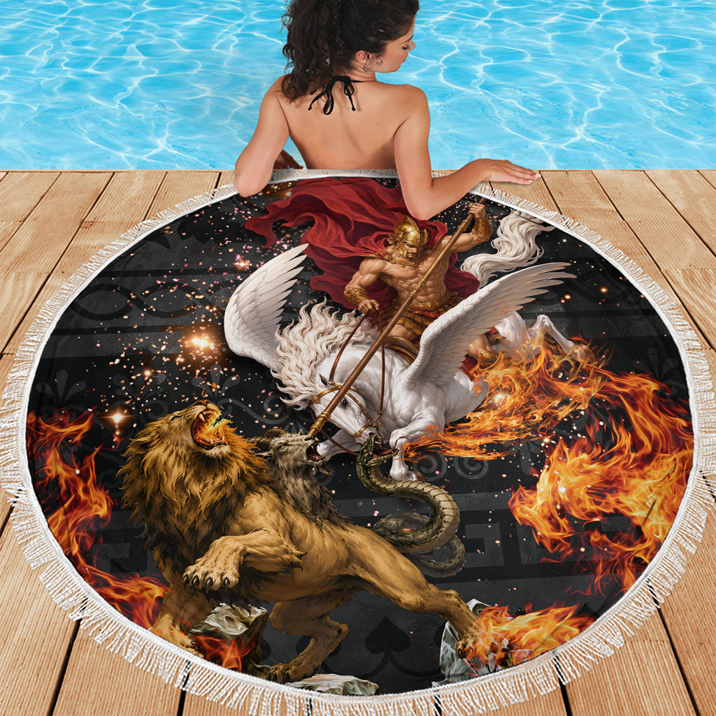 Bellerophon Vs Chimera Greek Mythology Beach Blanket Pegasus Monster Battle Epic