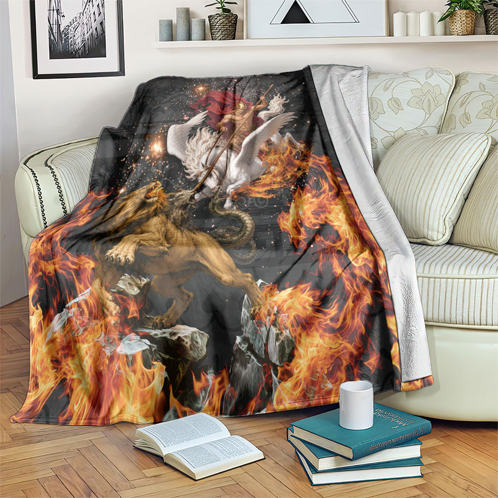 Bellerophon Vs Chimera Greek Mythology Blanket Pegasus Monster Battle Epic
