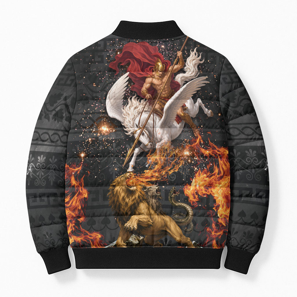 Bellerophon Vs Chimera Greek Mythology Bomber Puffer Jacket Pegasus Monster Battle Epic