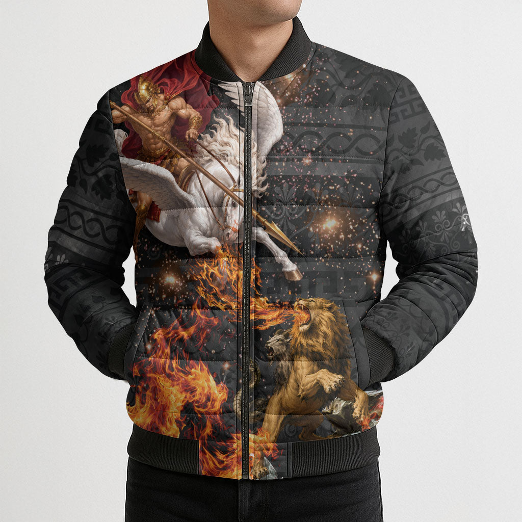 Bellerophon Vs Chimera Greek Mythology Bomber Puffer Jacket Pegasus Monster Battle Epic