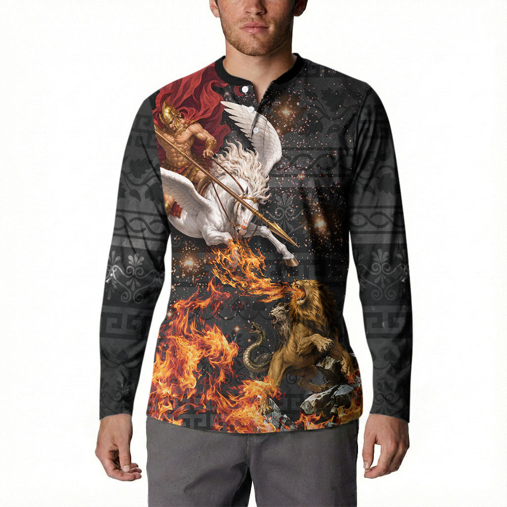 Bellerophon Vs Chimera Greek Mythology Button Sweatshirt Pegasus Monster Battle Epic
