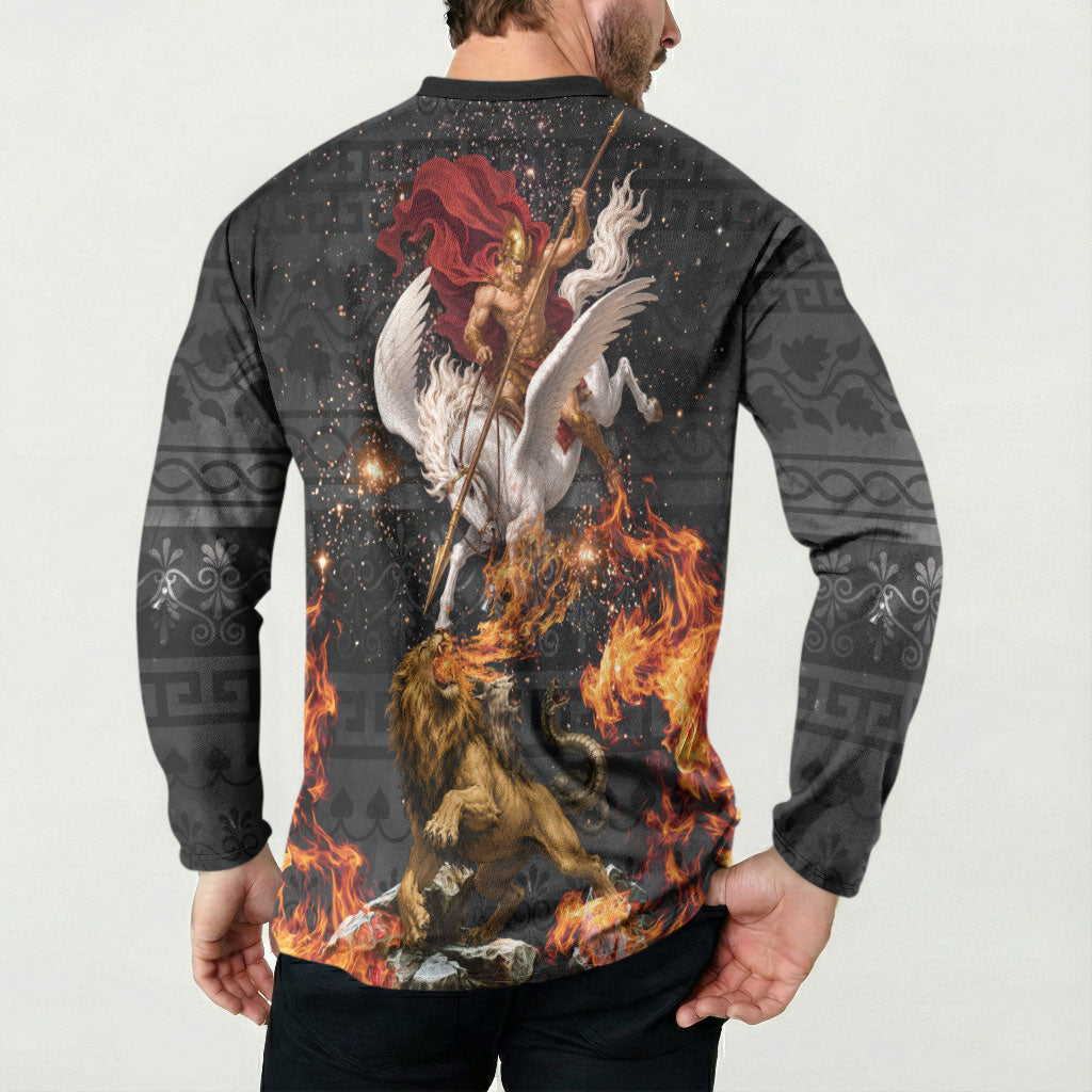 Bellerophon Vs Chimera Greek Mythology Button Sweatshirt Pegasus Monster Battle Epic