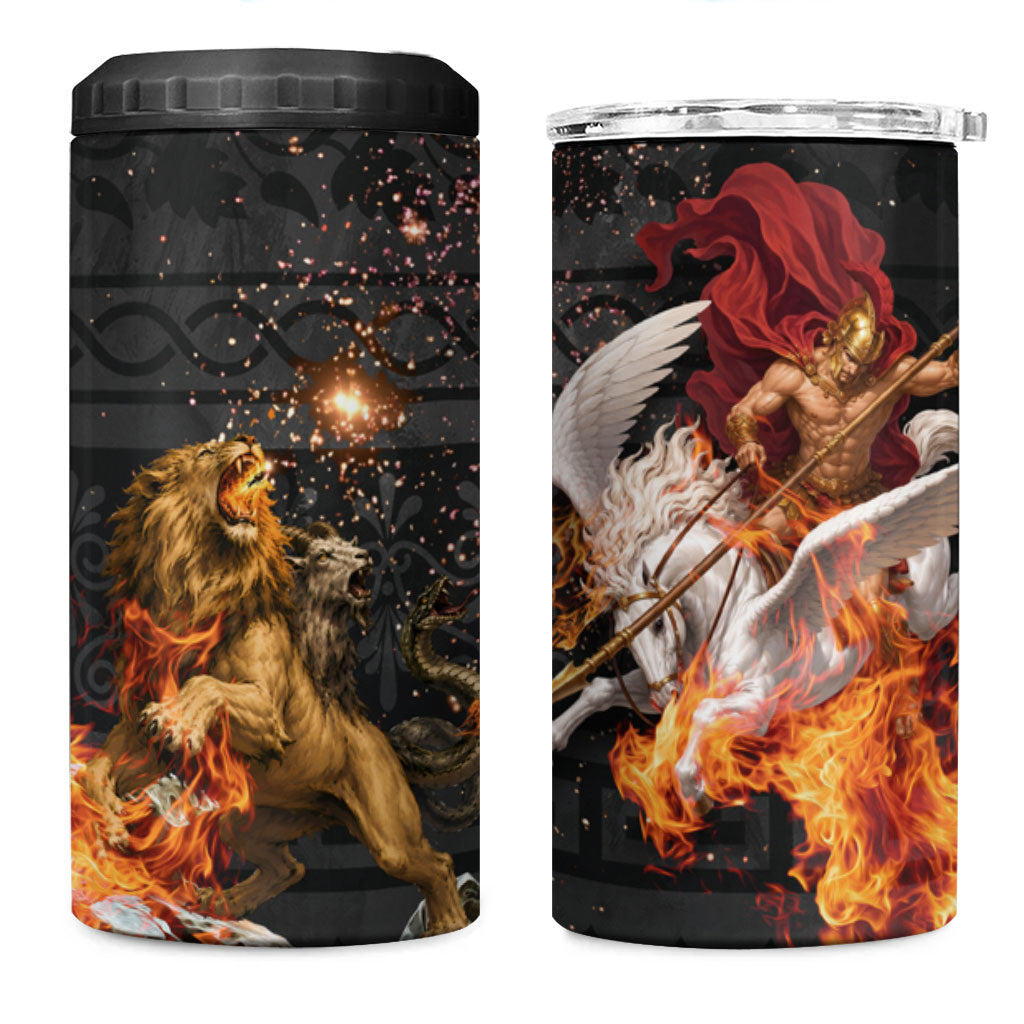 Bellerophon Vs Chimera Greek Mythology 4 in 1 Can Cooler Tumbler Pegasus Monster Battle Epic