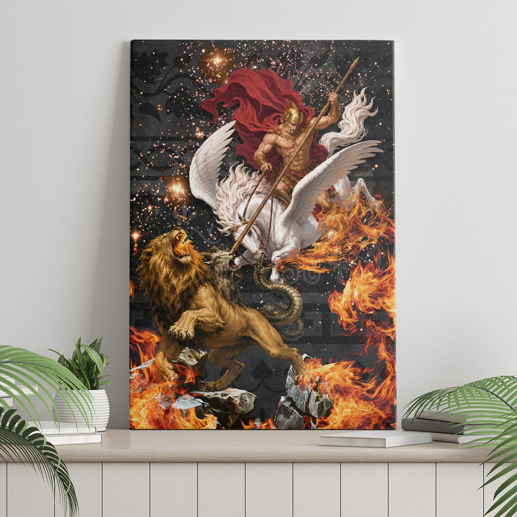 Bellerophon Vs Chimera Greek Mythology Canvas Wall Art Pegasus Monster Battle Epic