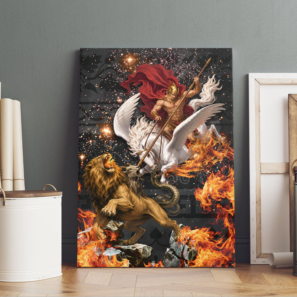 Bellerophon Vs Chimera Greek Mythology Canvas Wall Art Pegasus Monster Battle Epic
