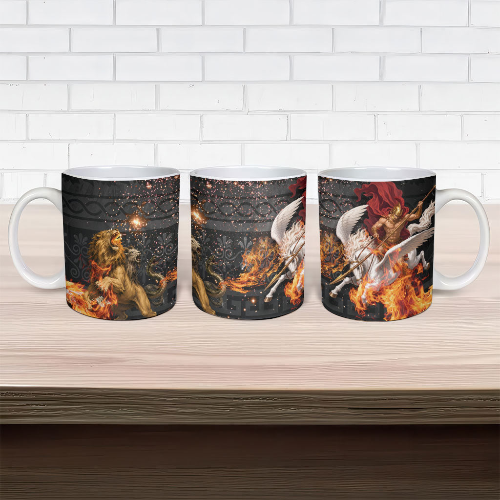 Bellerophon Vs Chimera Greek Mythology Ceramic Mug Pegasus Monster Battle Epic