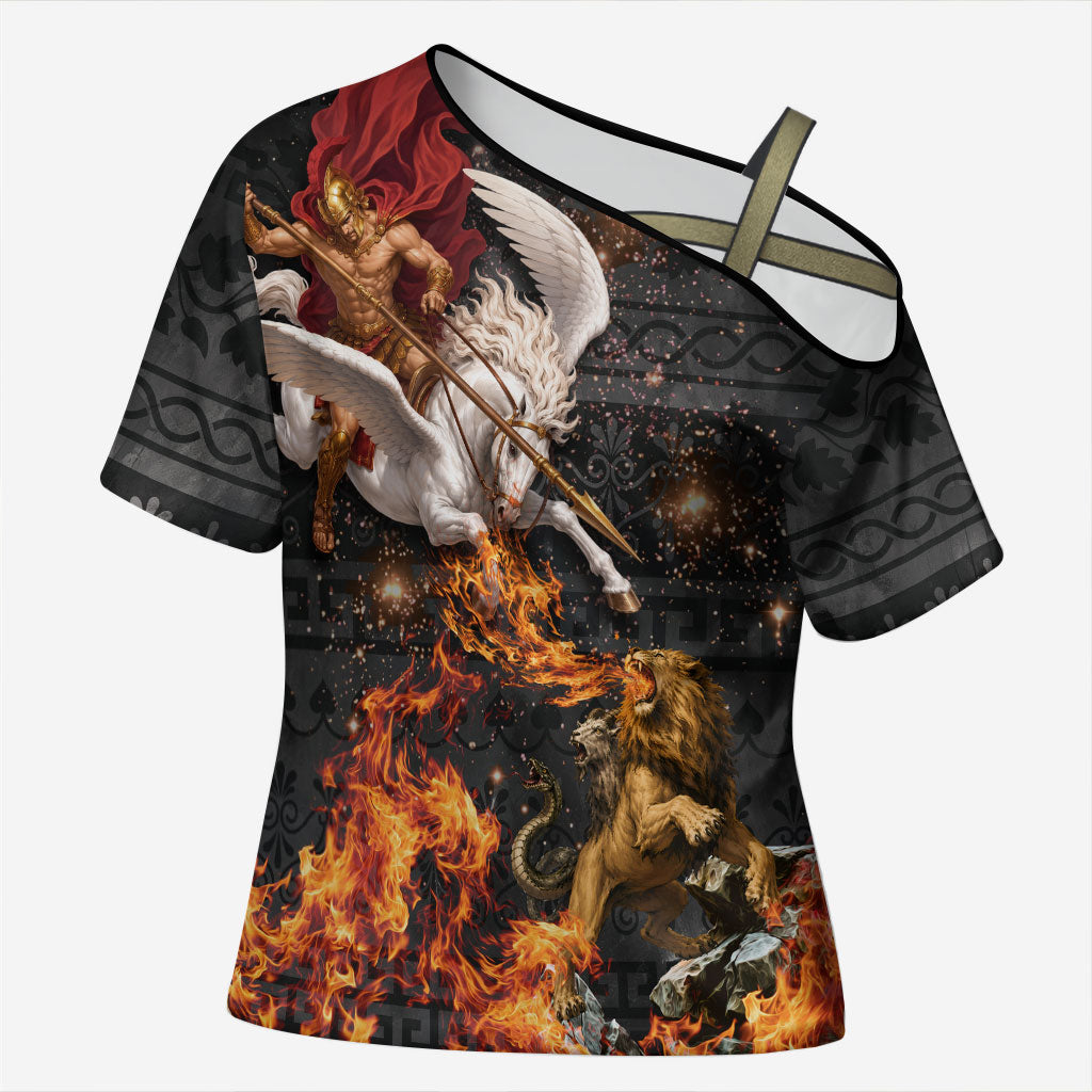 Bellerophon Vs Chimera Greek Mythology Cross Shoulder Shirt Pegasus Monster Battle Epic
