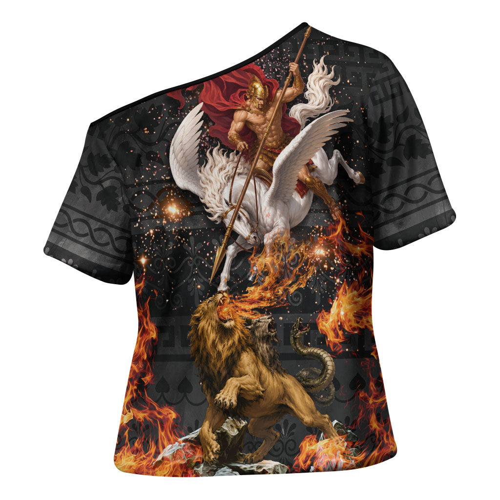 Bellerophon Vs Chimera Greek Mythology Cross Shoulder Shirt Pegasus Monster Battle Epic