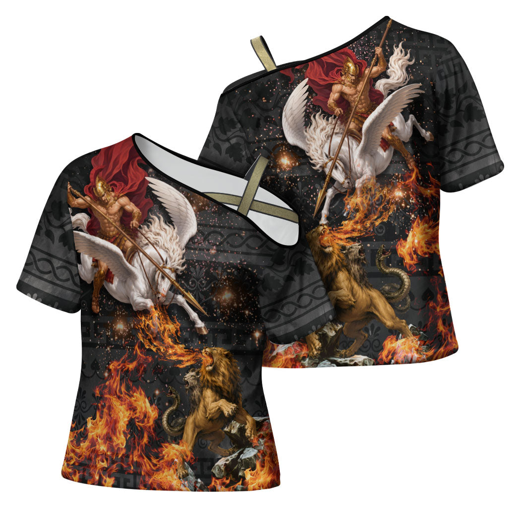 Bellerophon Vs Chimera Greek Mythology Cross Shoulder Shirt Pegasus Monster Battle Epic