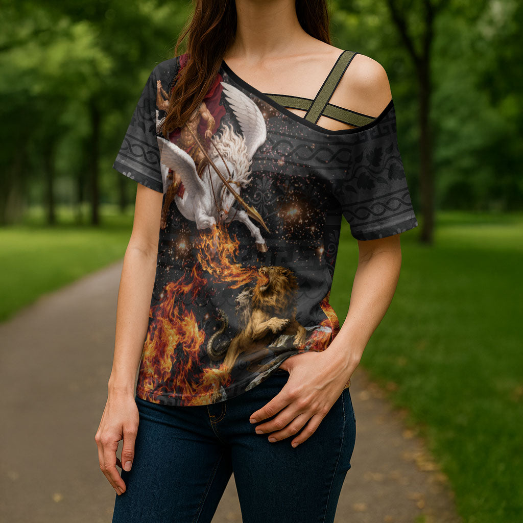 Bellerophon Vs Chimera Greek Mythology Cross Shoulder Shirt Pegasus Monster Battle Epic