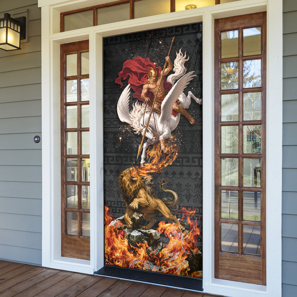 Bellerophon Vs Chimera Greek Mythology Door Cover Pegasus Monster Battle Epic