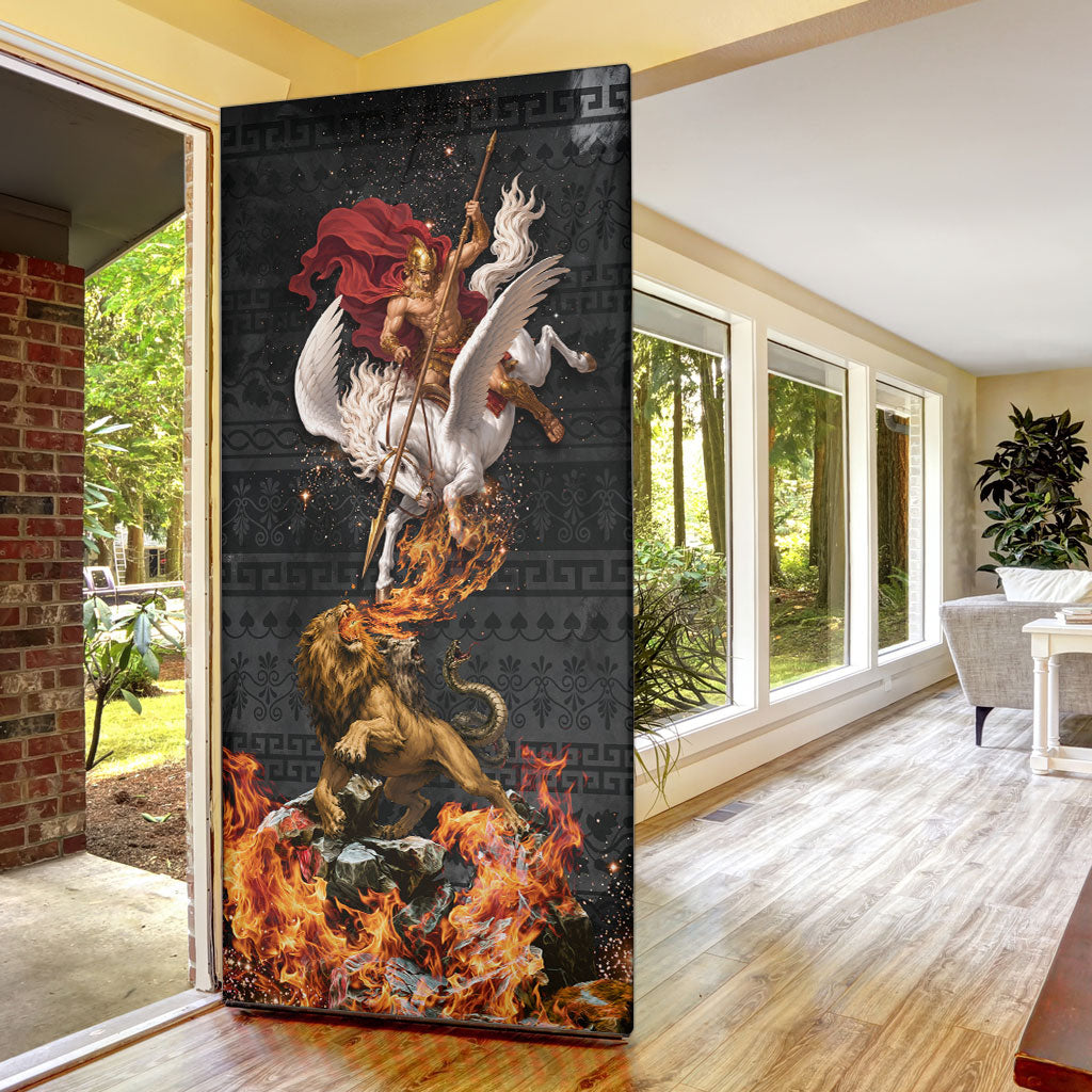 Bellerophon Vs Chimera Greek Mythology Door Cover Pegasus Monster Battle Epic