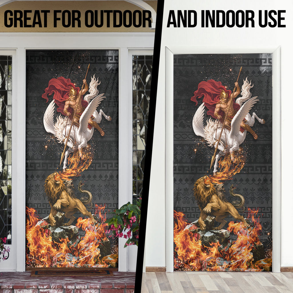 Bellerophon Vs Chimera Greek Mythology Door Cover Pegasus Monster Battle Epic