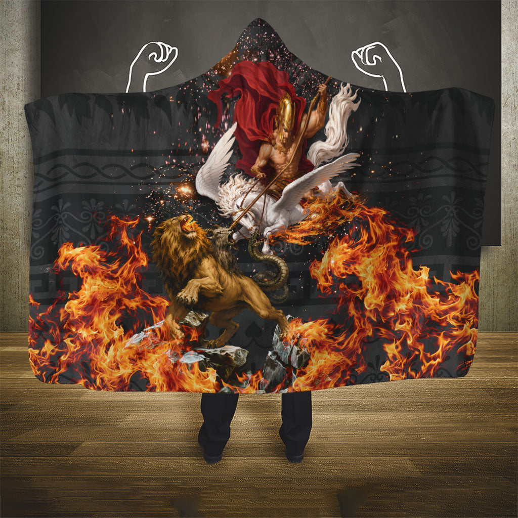 Bellerophon Vs Chimera Greek Mythology Hooded Blanket Pegasus Monster Battle Epic