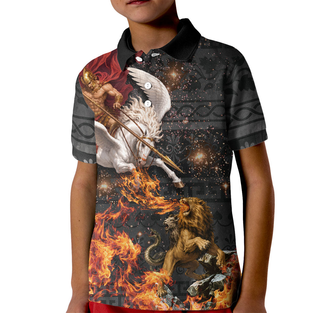 Bellerophon Vs Chimera Greek Mythology Kid Polo Shirt Pegasus Monster Battle Epic